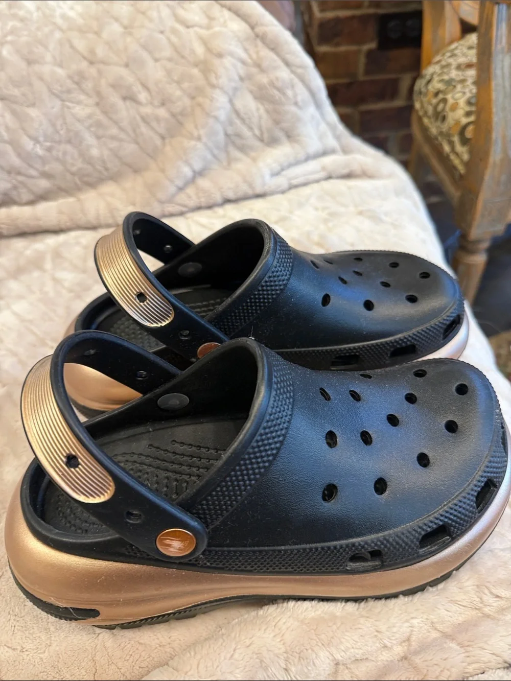 Women’s Black and Gold Clog Shoes - Comfortable Lightweight Slip-On